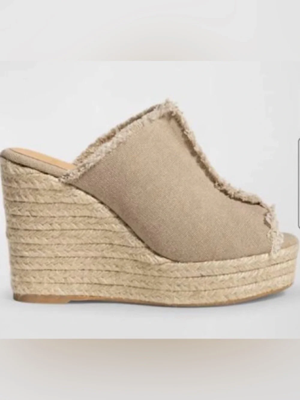 CASTANER Fatima Wedge in Sand Frayed Canvas Jute Wedge Platform Sandals Sz 40